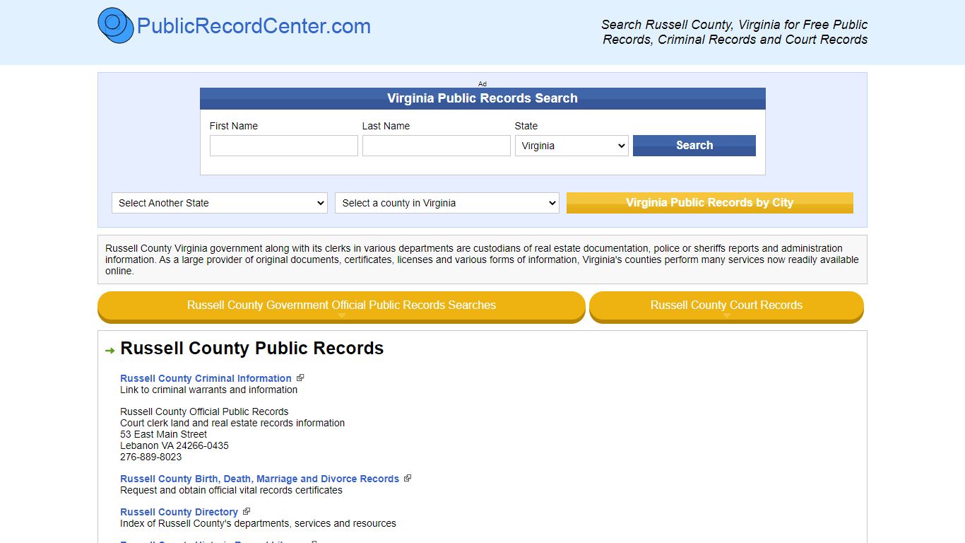 Russell County Virginia Free Public Records - Court Records - Criminal ...